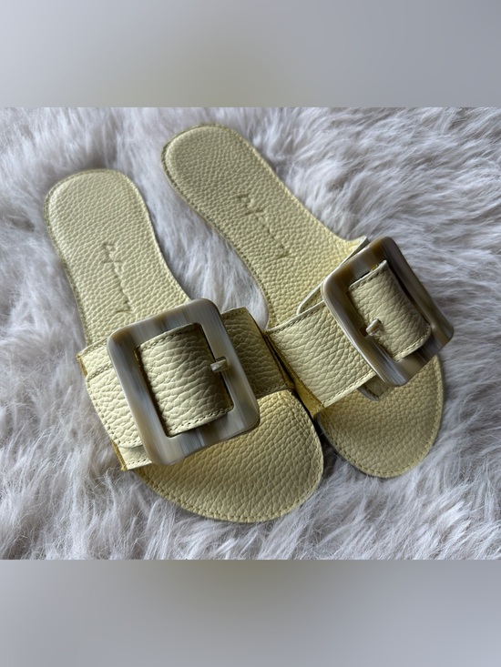 Definery Shoes - Definery pale Yellow loop open Leather Slide Sandals 35 made in Italy slhoes New